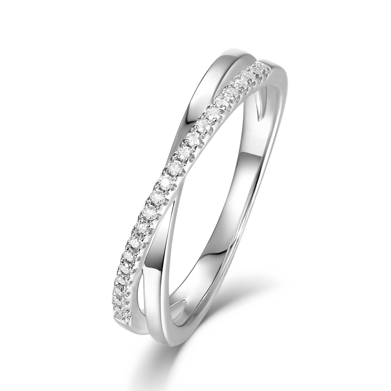 X字排戒S925银镀白金Moissanite情侣款Women's Ring33分D级